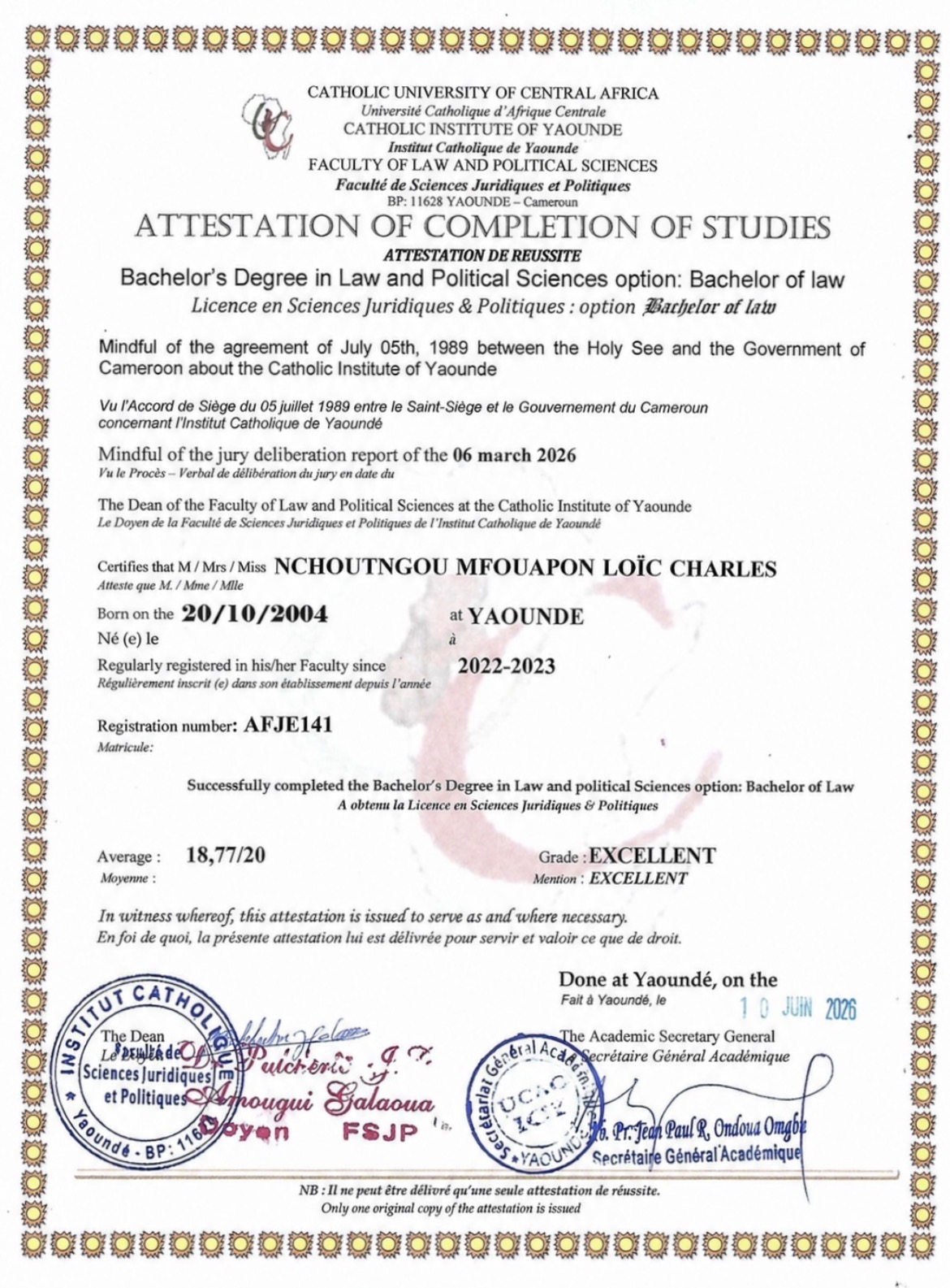 UCAC Attestation of Completion