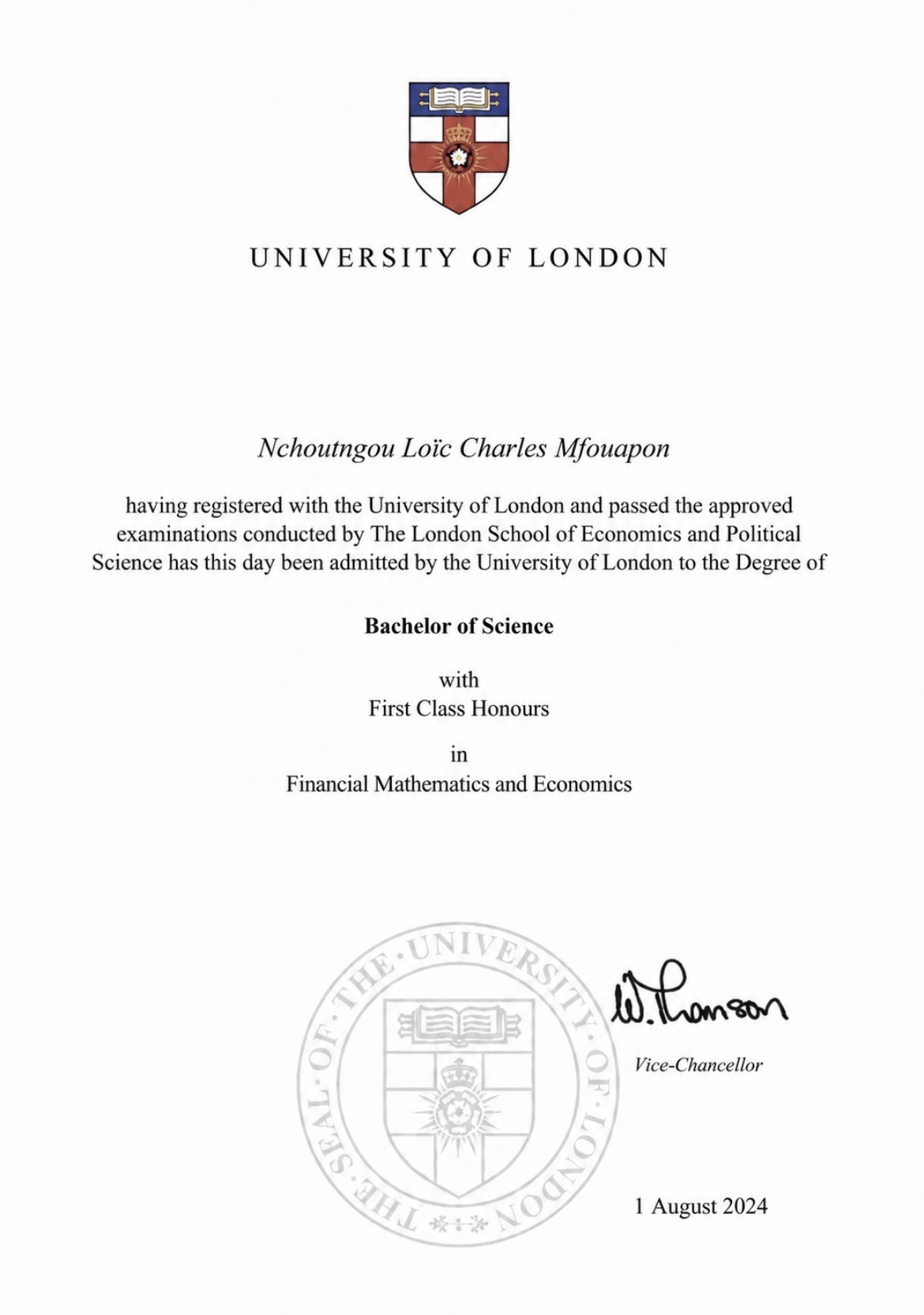 University of London Bachelor of Science Degree